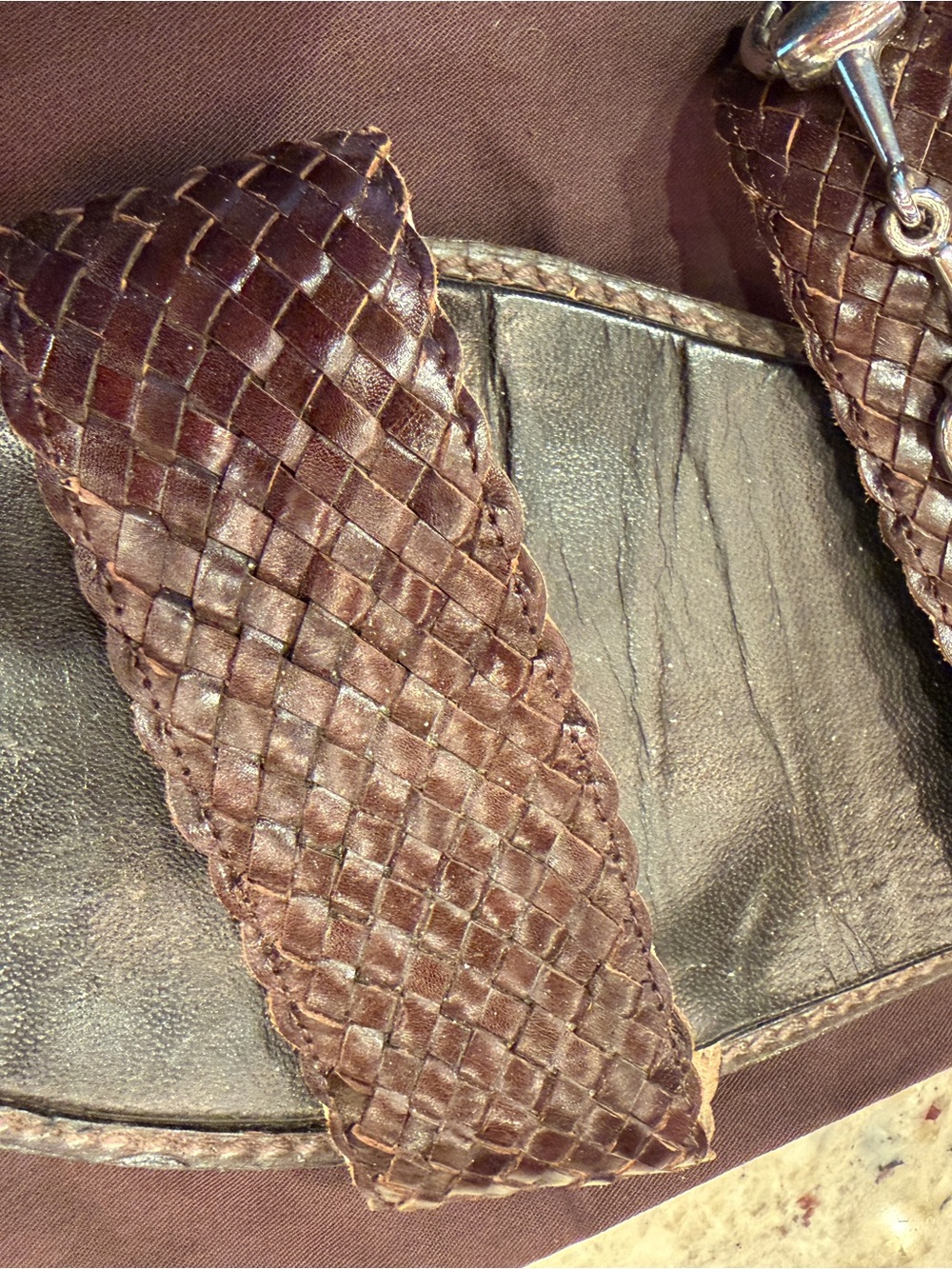 Vintage Gucci Brown Woven Leather Men’s Sandals with Silver Horsebit, size 12M. - Picture 7 of 8